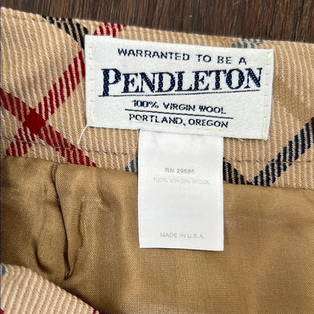Pendleton Wool Tan, Red, & Blue knee-length pencil skirt  with pocket detail - Picture 3 of 8